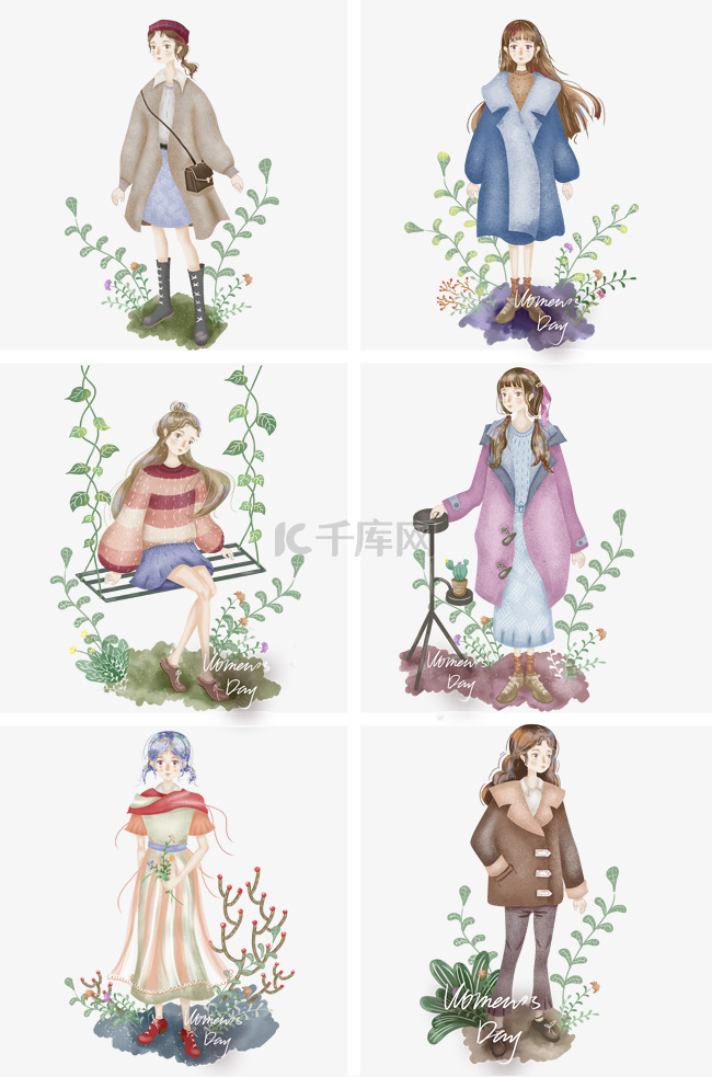 女神节手绘人物插画合集