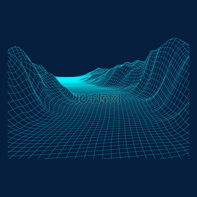 蓝色网格科技感抽象地面线条矢量