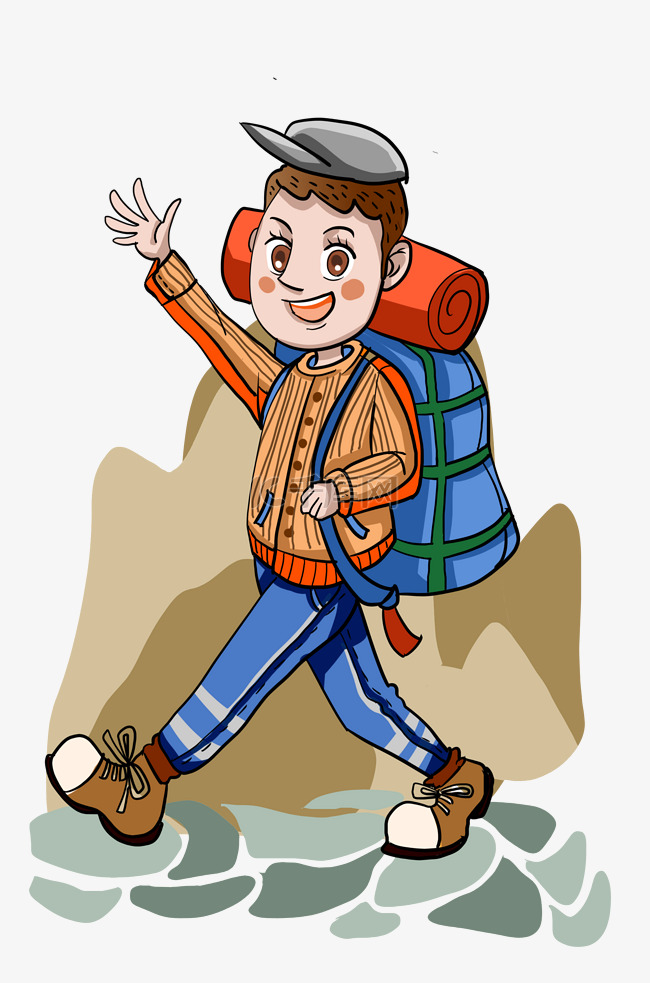登山男孩背包旅游插画