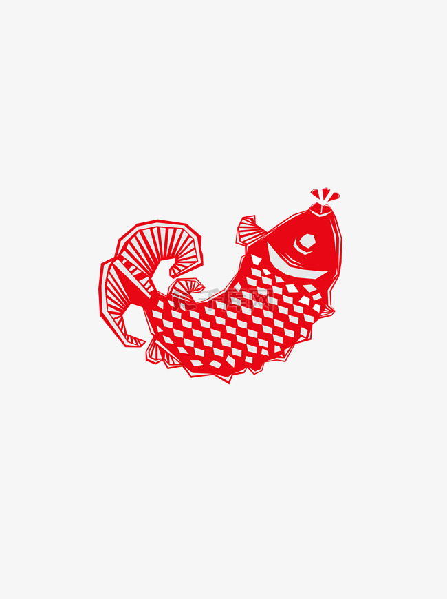 中国风创意鲤鱼窗花剪纸装饰图案