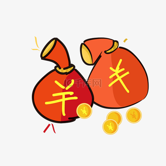 手绘红色系福袋金币