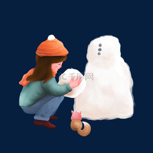 冬季堆雪人主题卡通插画