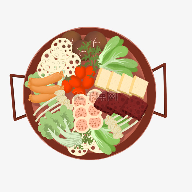 手绘美食暖火锅插画