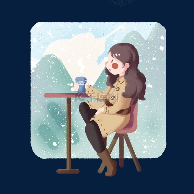冬季旅游和咖啡的小女孩