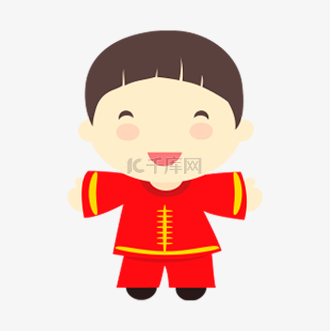 穿着红色中国传统服饰的男孩 