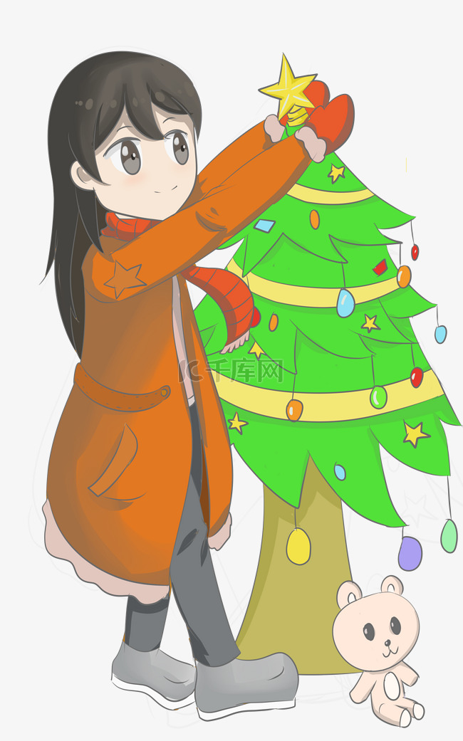手绘圣诞节松树插画