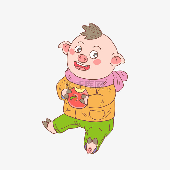 猪年手绘猪娃吃苹果