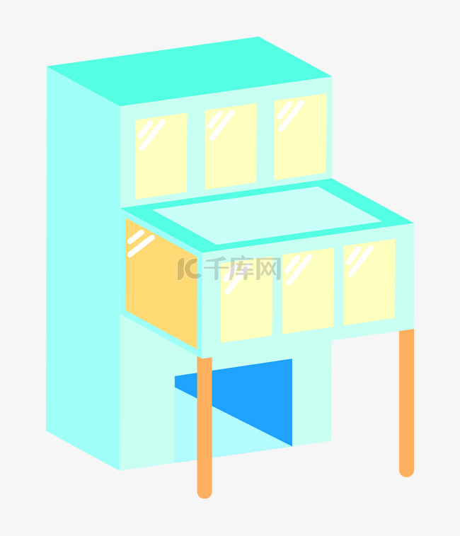 2.5D淡蓝色楼房插画