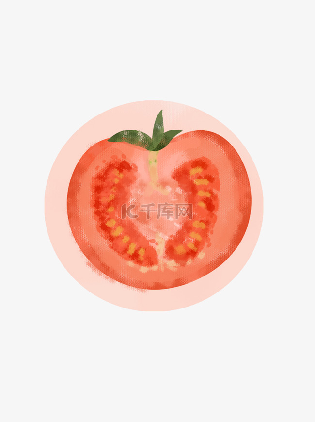 粉色西红柿番茄水彩插画夏季瓜果