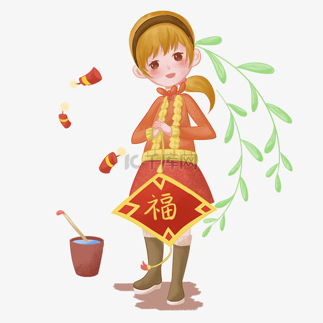 手绘新年祝福插画