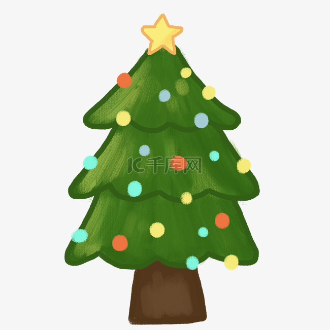 圣诞节手绘风儿童插画圣诞树