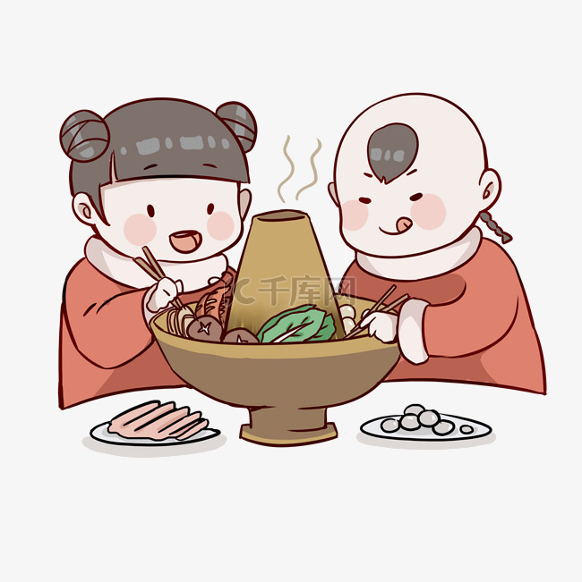 新年2019年中国孩子吃火锅