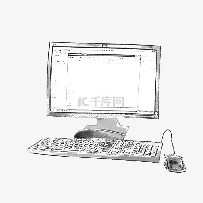 黑白手绘电脑素材PNG