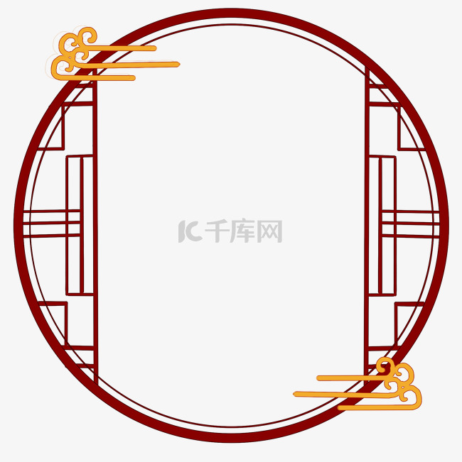 古典中国风祥云圆形窗户边框分层