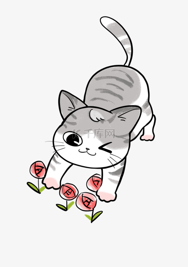 可爱小猫印花手绘图