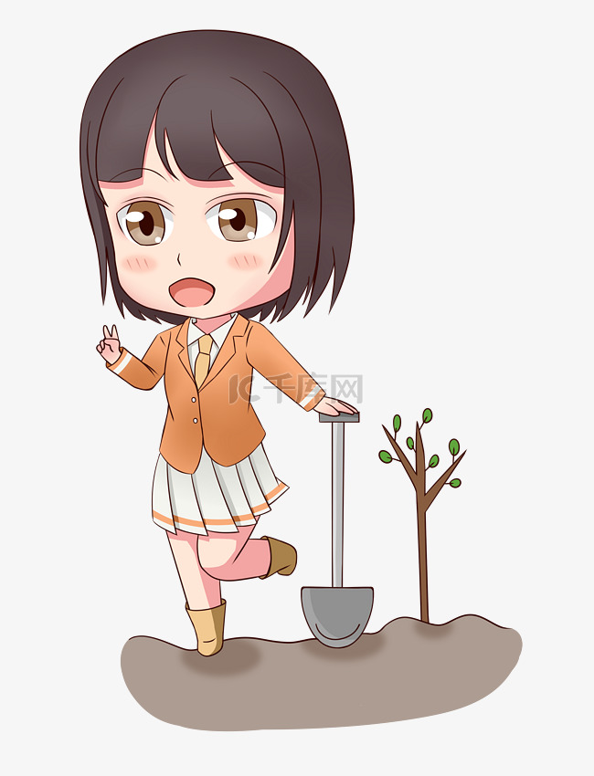 植树节校服女生种树