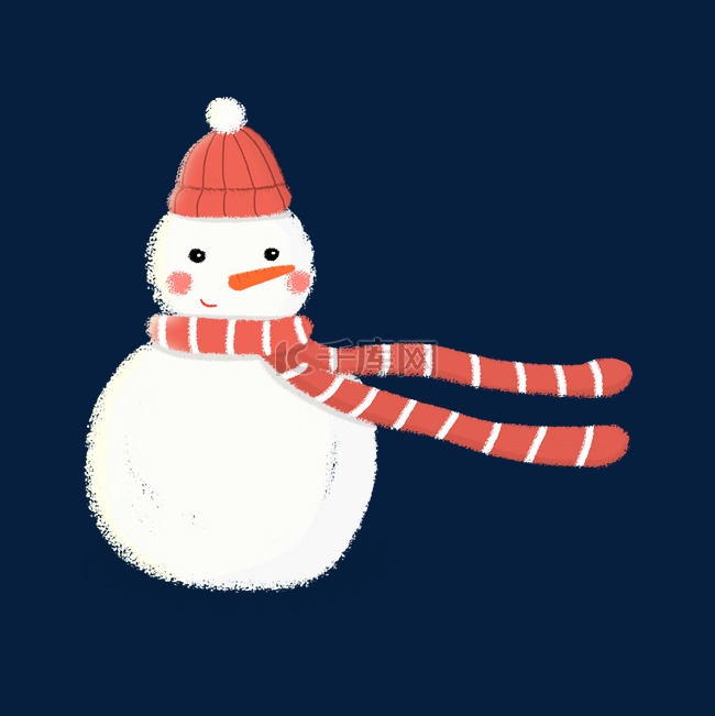 手绘冬天戴帽子和围巾的可爱雪人