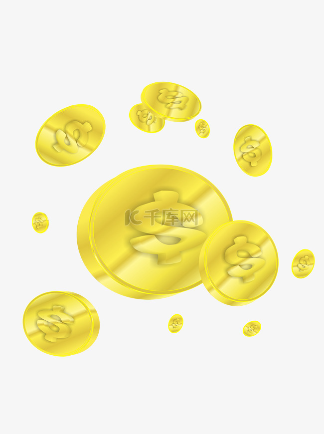 美元符号金币立体金色漂浮元素