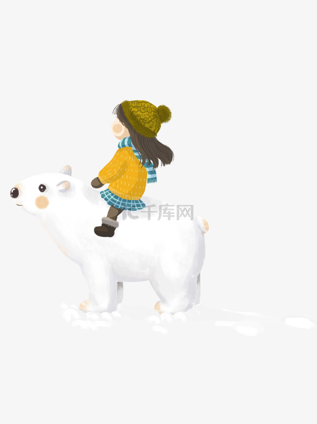 清新唯美冬天骑着白熊的女孩可商