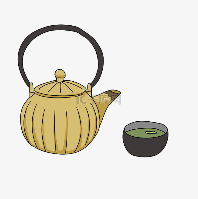 中国风茶壶茶杯手绘插画