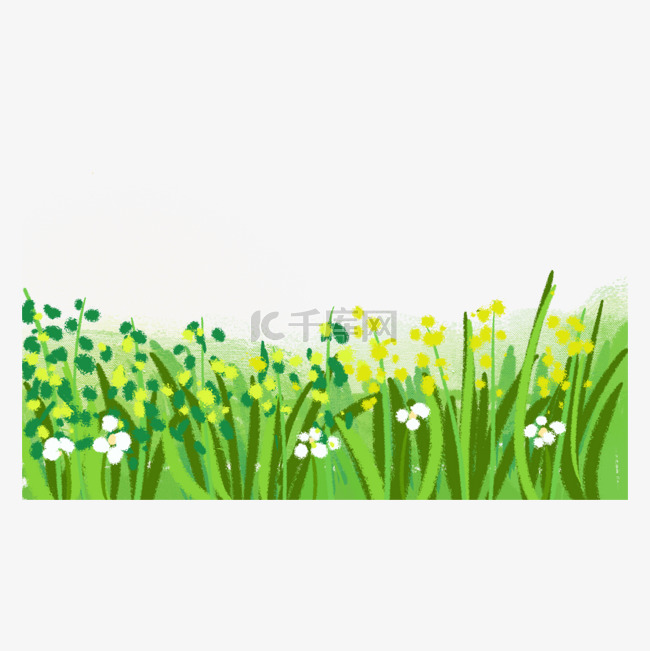 春天绚烂的绿色草丛野花插图