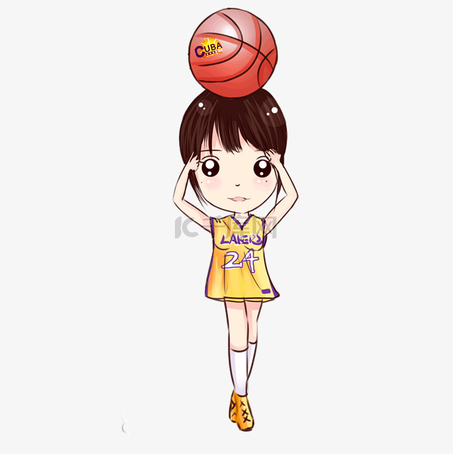 小女孩头顶着篮球 