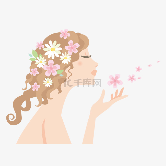 三八女神节粉色系卡通手绘女神元