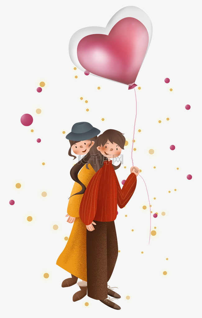 情人节冬季情侣和粉色心气球
