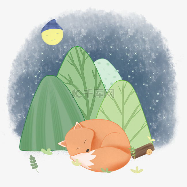 世界睡眠日手绘睡觉的小狐狸插画