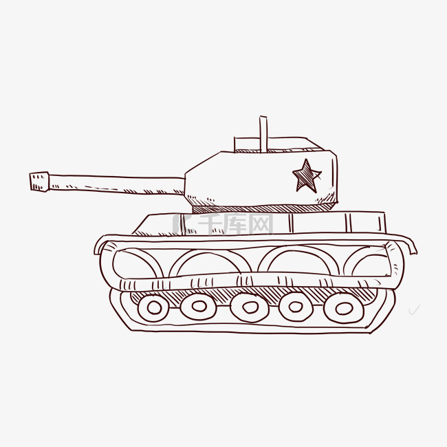 线描坦克装甲大炮插画