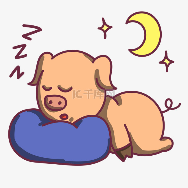 蓝色枕头睡觉小猪