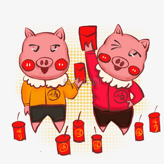 猪年可爱小猪领红包放爆竹形象