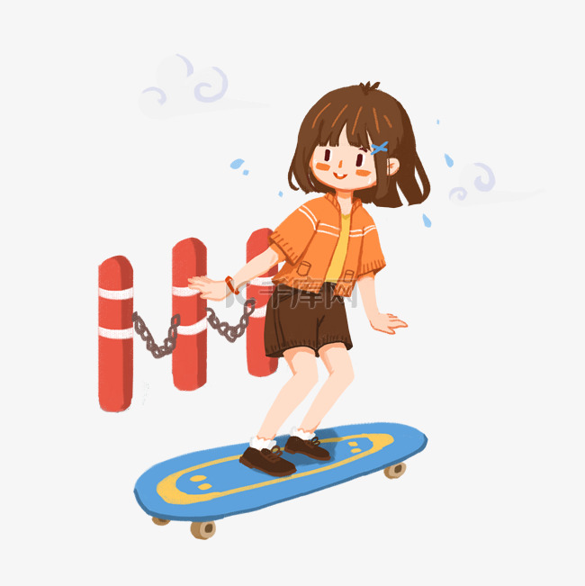 卡通滑板运动的女孩插画