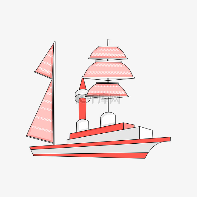 手绘红色帆船