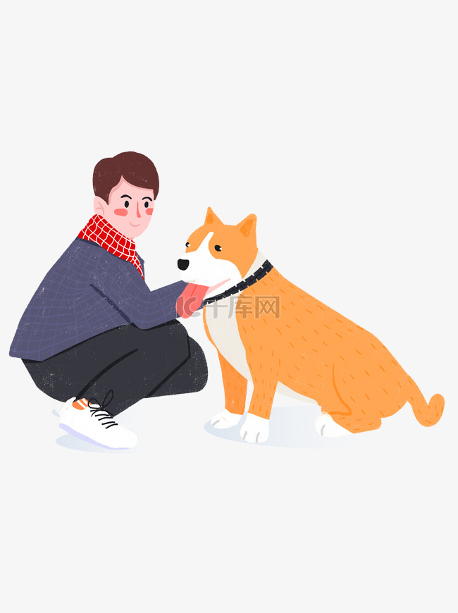 冬季卡通男生和他的小狗可商用元