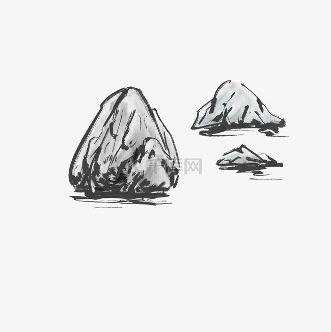 国画毛笔画抽象石山