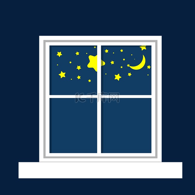 创意晚上窗户星星月亮夜景装饰元