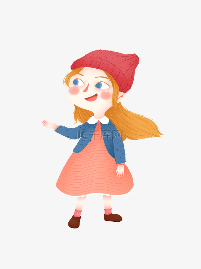 手绘卡通带着红帽子的女孩元素
