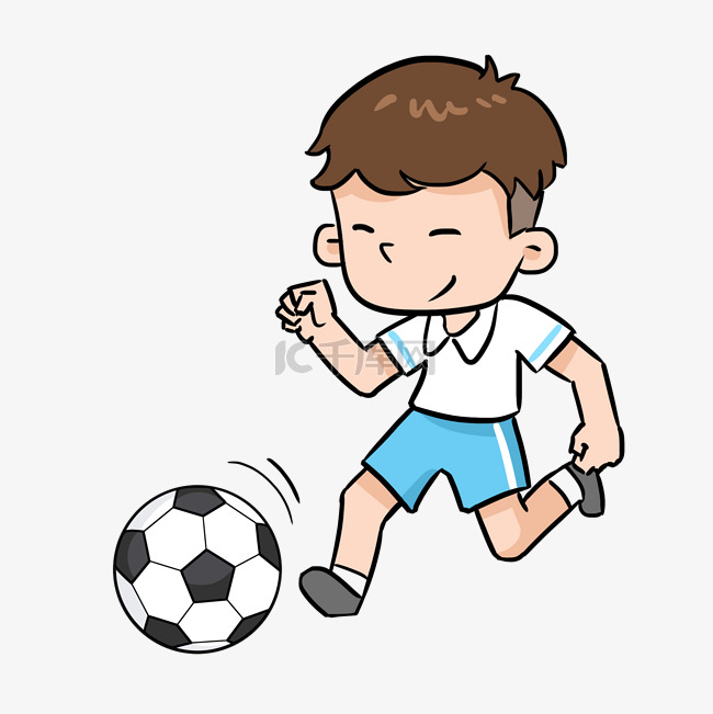 手绘踢足球男孩插画