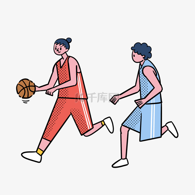 卡通矢量免抠扁平可爱打篮球的女