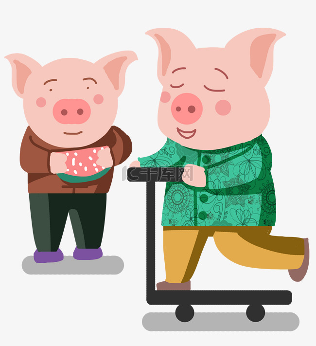 猪年猪猪的开心生活卡通插画二