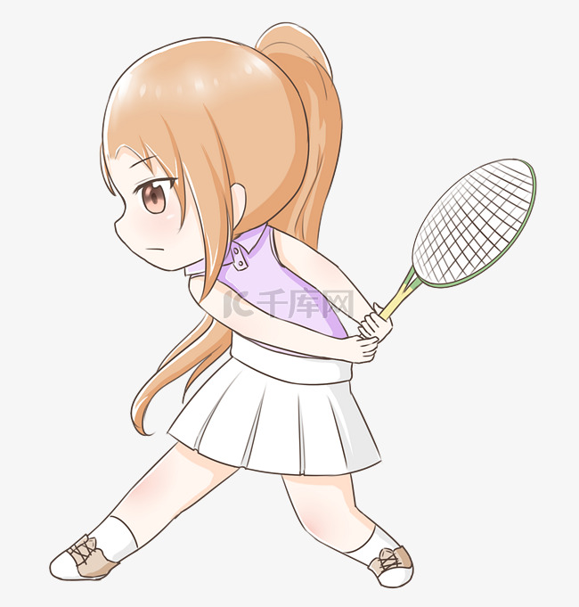 网球女孩弯腰接球插画