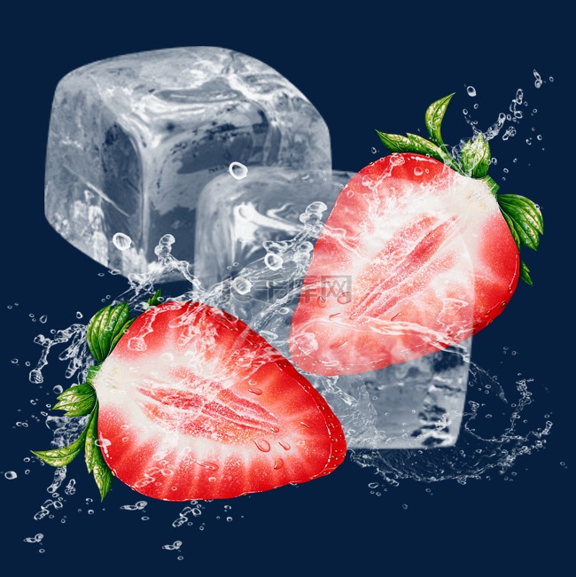 唯美冰块草莓冰块元素夏天