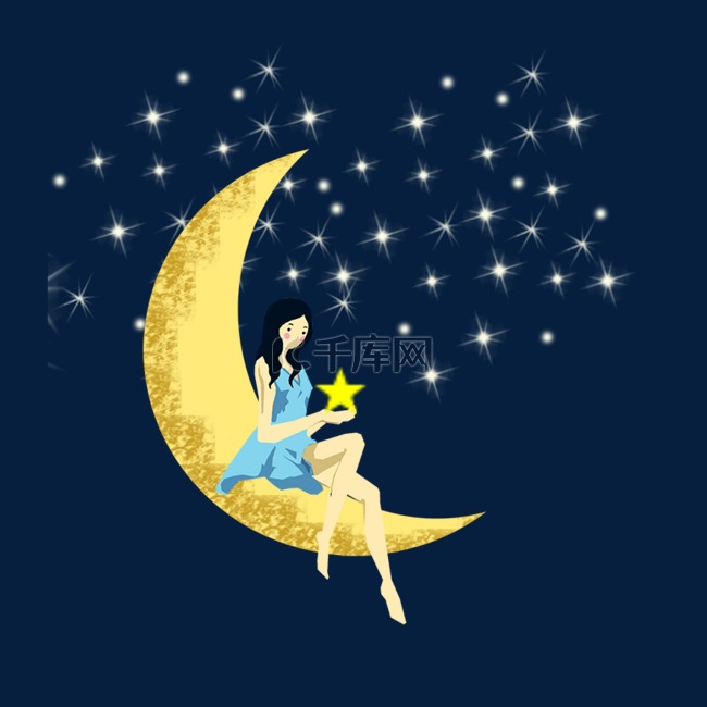 仲夏夜之梦之月亮星星与女孩主题