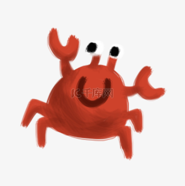 夏天海边度假红色螃蟹手绘插画p