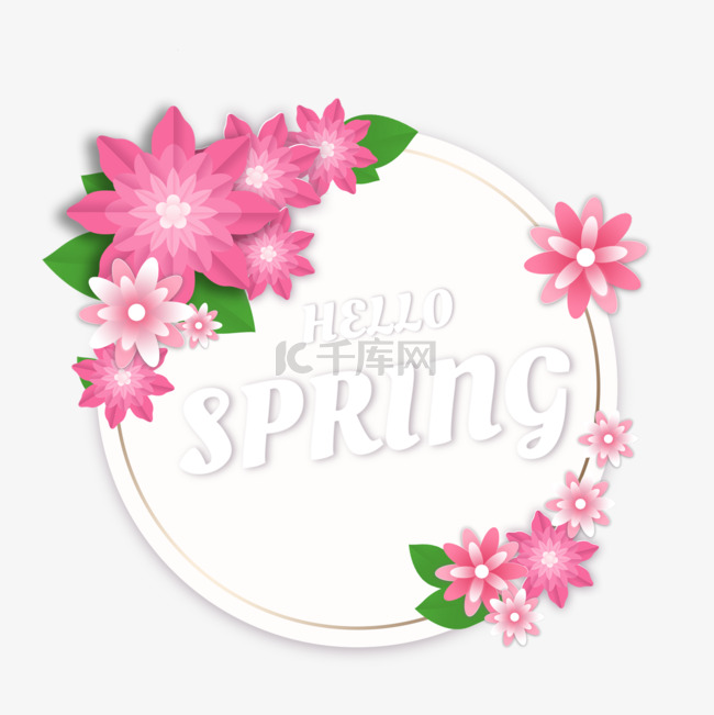 卡通圆形春季花卉边框