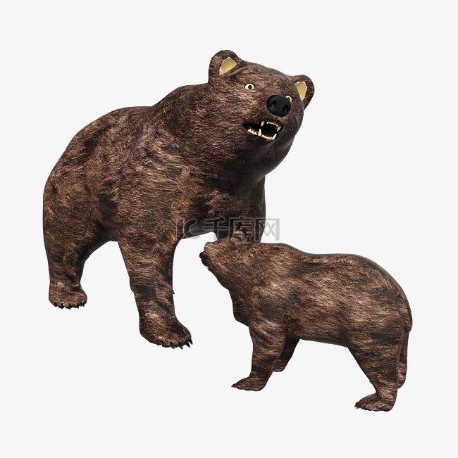动物系列两只灰熊母子