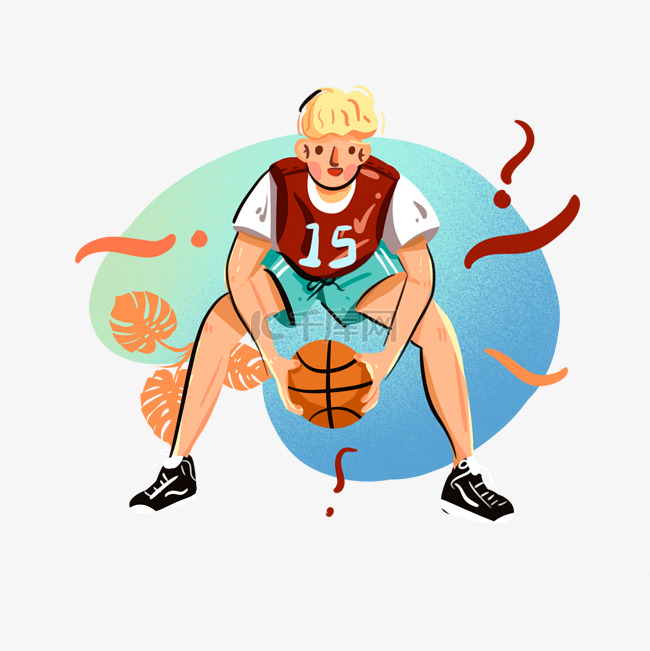 篮球选手运动会打球彩色系插画p