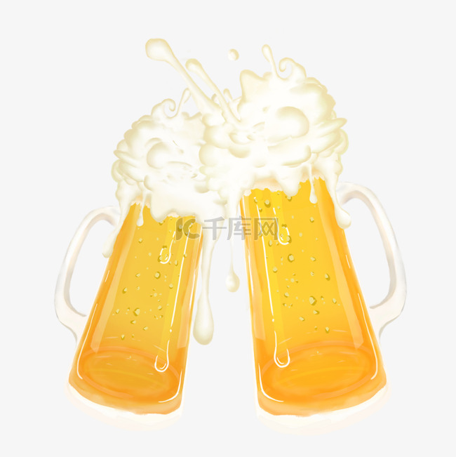 德国啤酒节金黄色杯装干杯泡沫飞