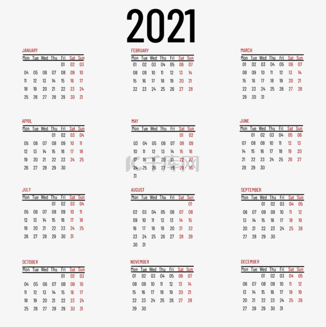 2021calendar新年